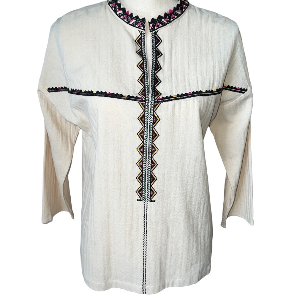 Ellison Embroidered Boho Top 3/4 Sleeves Medium